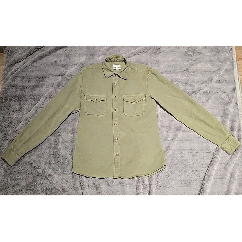 Reiss Cialini Mens Sage Green Corduroy Button Down Shirt‎ Regular Fit Small S